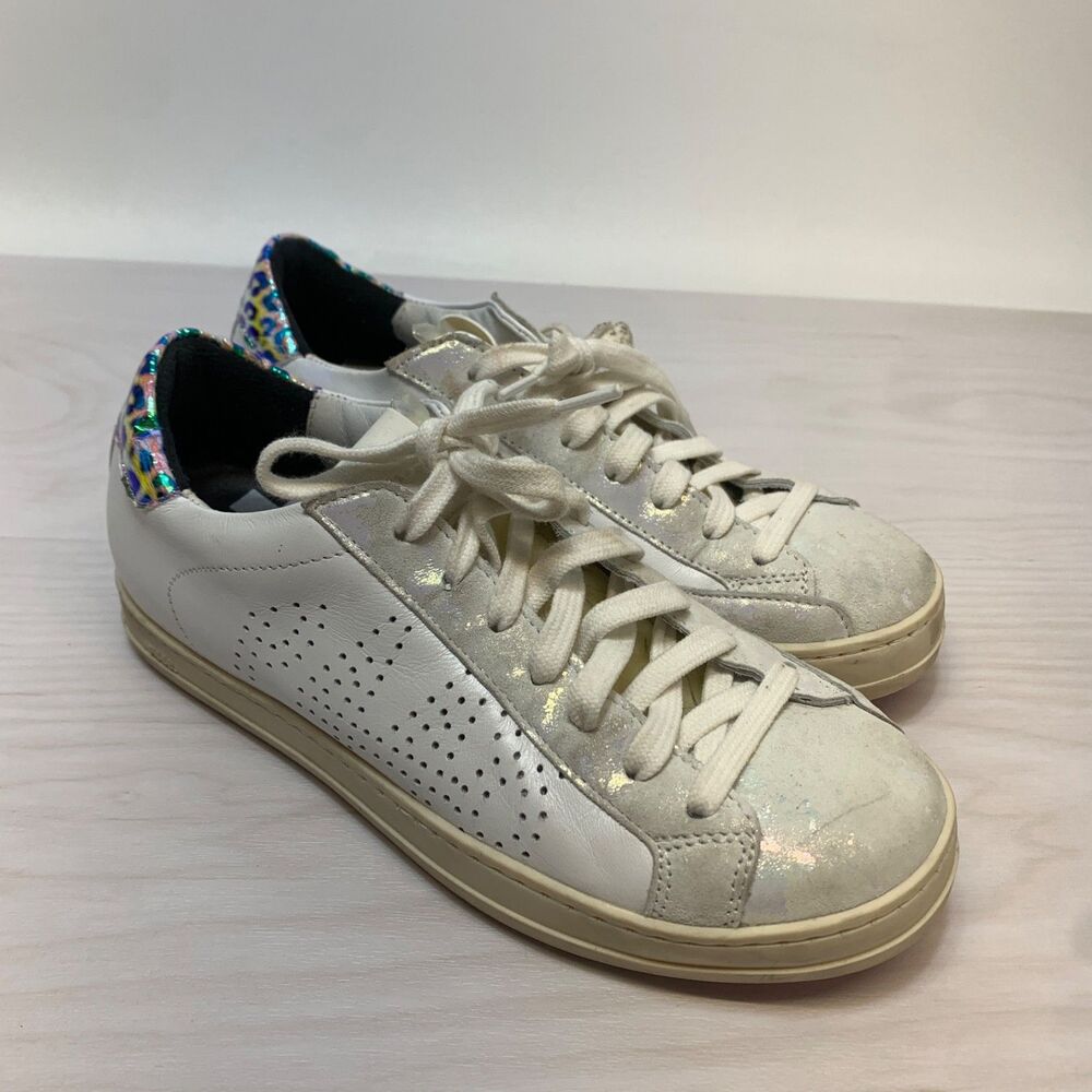 P448 Womens‎ Jack Sneaker Size 36 5 White Leather Low Casual Shoe Holographic
